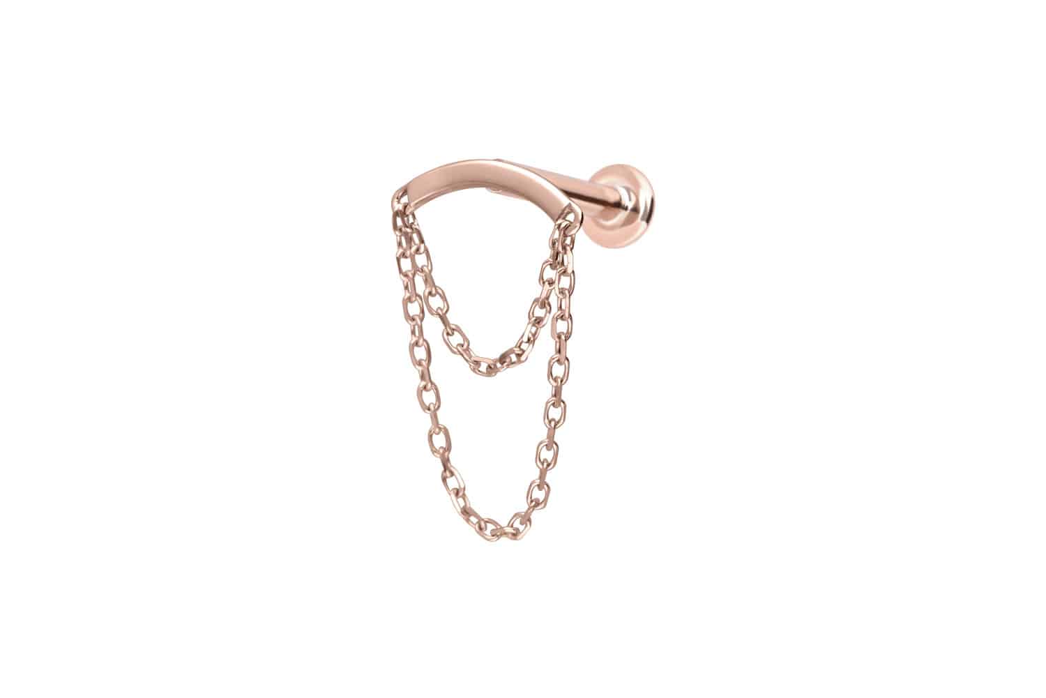 14 Karat Gold Labret Piercing mit Push Fit BOGEN + 2 KETTEN